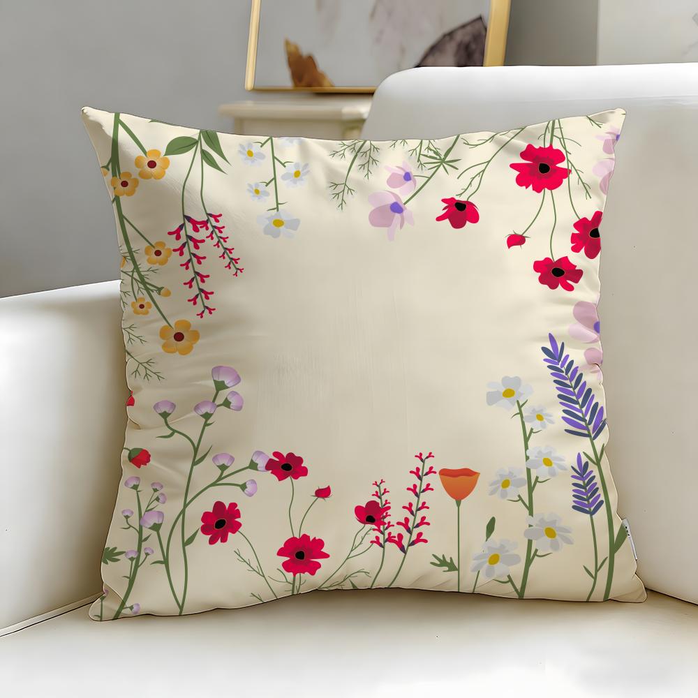 Classic Theme Spring Wildflowers Cushion Cover Soft & Easy-Wash Pillow Case – Versatile for Couch, Bed, Travel and Office