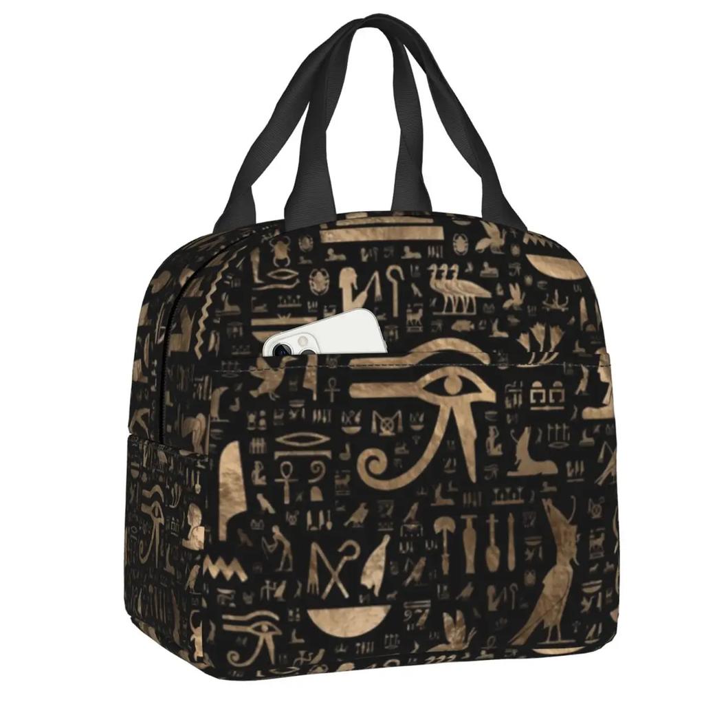Thermoisolierte Lunchtasche mit ägyptischen Hieroglyphen, für Damen, Ägypten, wiederverwendbar, Lunchbehälter, Aufbewahrungsbox für Lebensmittel im Freien, Camping, Reisen