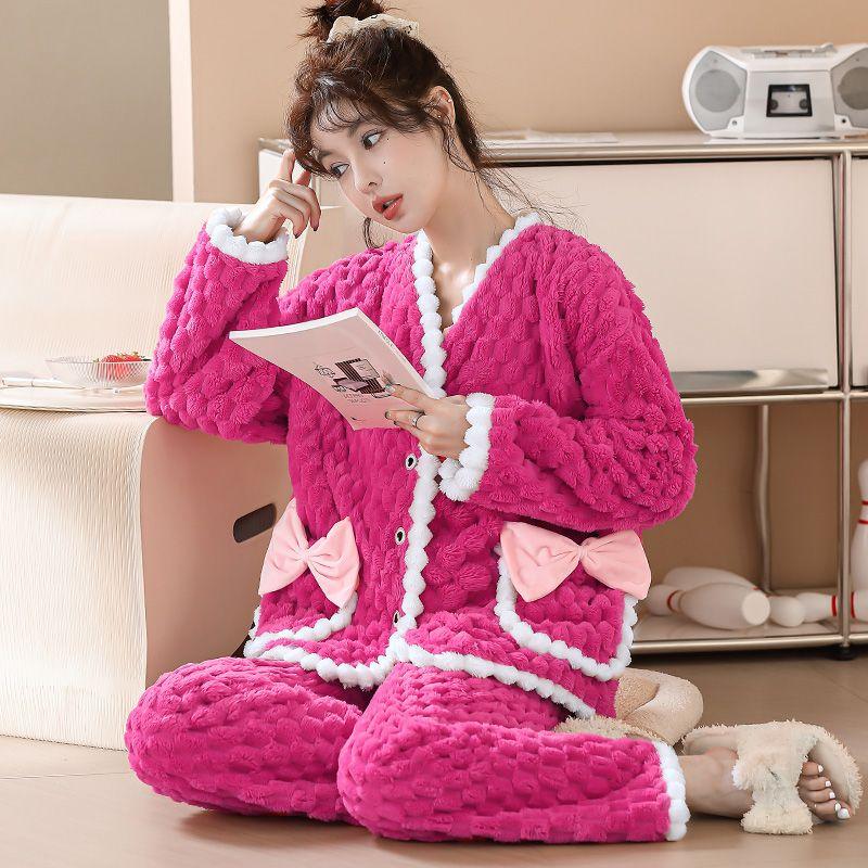 Pijamale noi Costum de iarnă pentru femei Flanel Toamnă și Iarnă Îmbrăcăminte de casă de mărime mare Imbracaminte de acasă pentru studenți, îngroșat, din catifea de corali