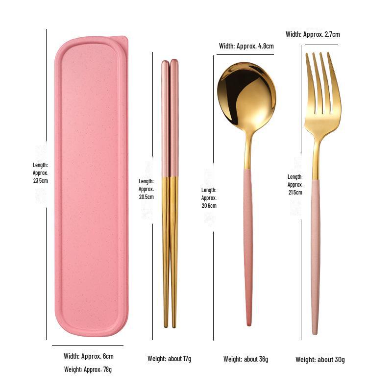 Stainless Steel Portable Tableware Set: Chopsticks, Spoon, Fork - Customizable Student/Outdoor Gift with Logo.