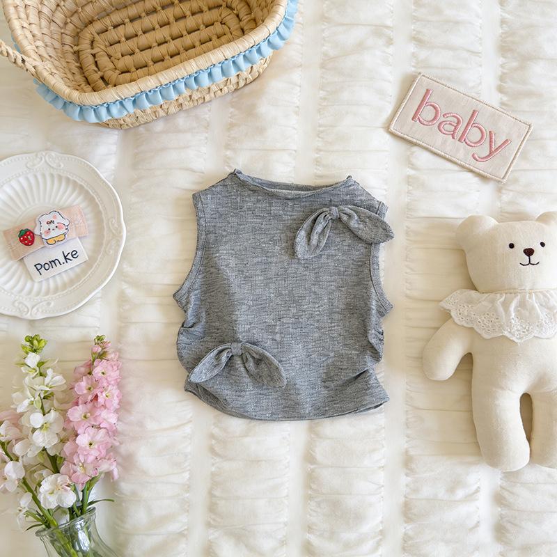 Toddler Girl Summer Outfit Bow Tie Tank Top And Plaid Bubble Skirt Set Cute Two Piece Clothes For Baby Girls 90cm