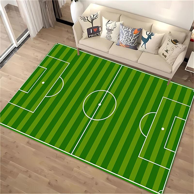 Cartoon Football Field Carpet Sports Theme Play Mat for Boys Girls Green Soccer Field Floor Mats Gift for Football/Soccer Lovers