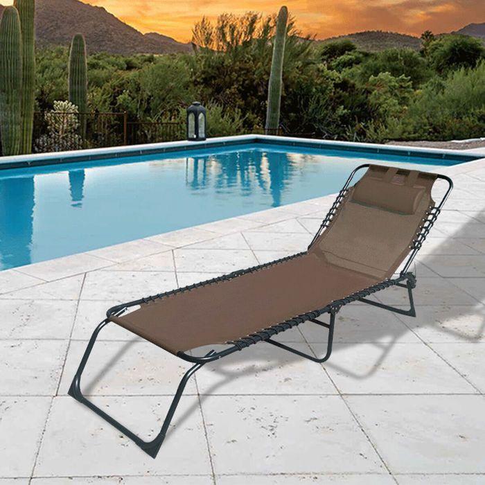 Chaise Longue Pliante Marron | Chaise Longue Jardin Exterieur 190 X 27 X 58 Cm | Chaises Longues Pliantes Extérieur - Marbueno