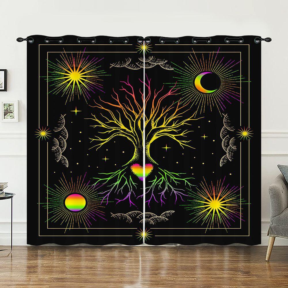 Curtains Tree Of Life 3D Sunshade Digital Printing Curtains Blackout No Punching Curtains