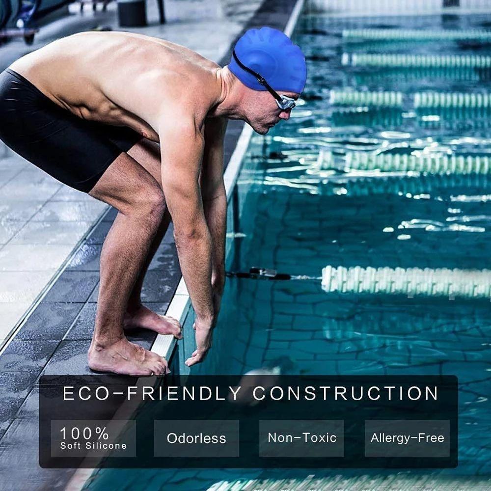 Free size Non-Slip PU Fabric Waterproof Swim Cap Swimming Caps Swim Pool Hat Elastic Swimming Caps