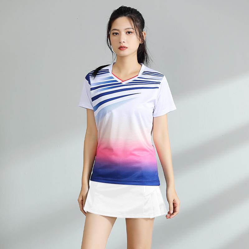 Badminton Clothes Outfit Mens and Womens Latest Short Sleeve Top Printed Tennis Table Tennis Activewear Quick-Drying