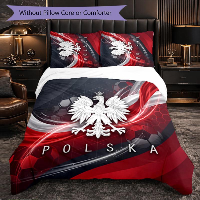 Poland Football Pattern 3 Pieces Bedding Set Soft Microfiber Duvet Cover with Pillow Cases for Bedroom