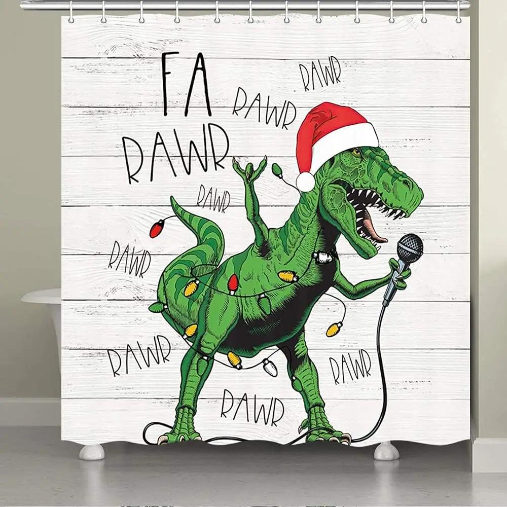 Cartoon Animal Shower Curtains Funny Bathe Dinosaur Cute Black Pet Cat Flower Plant Leaves Kids Bathroom Decor Cloth Curtains