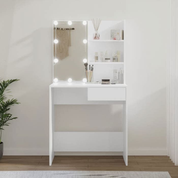 Dressing Table - Vanity Table - 74,5x40x141 Cm - LED with USB - Engineered Wood - White