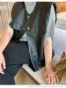Korean Style Women's PU Leather Vest: Oversized, Sleeveless with Irregular Hem for Fall 2024.
