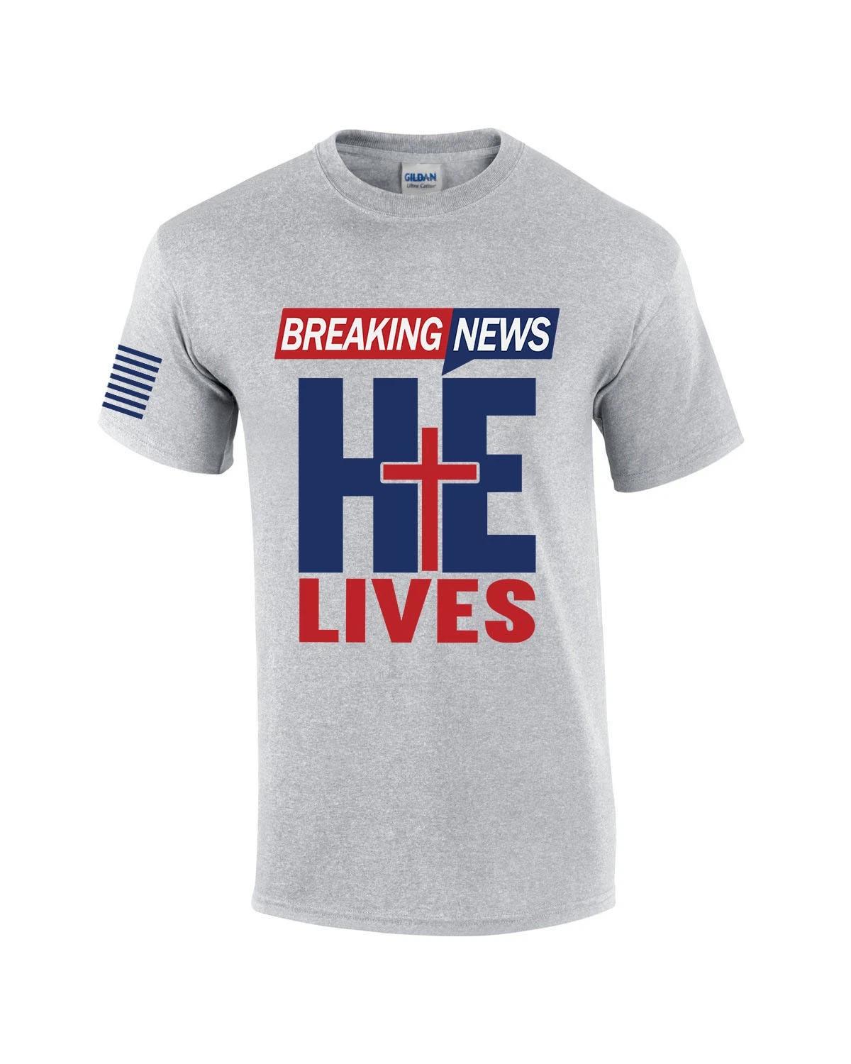 Breaking New He Lives Jesus Christ Mens Christian Short Sleeve T-Shirt Graphic S