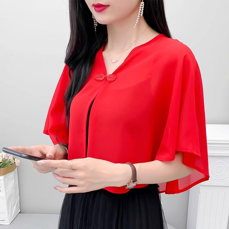 Chiffon Cheongsam Sommer Strickjacke Schal - Damen Leichte Sonnenschutz Oberbekleidung