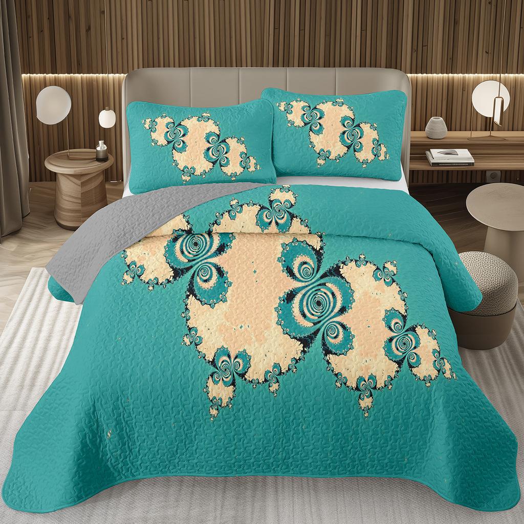Boho Floral Bedspread Queen/Twin Luxury European Damask Paisley Pattern - Classic & Gorgeous Coverlet Reversible Grey Quilt Set