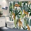1pc Tropical Cheetah Jungle Shower Curtain - Golden Cheetahs, Green Foliage, Modern Decor, Polyester, Machine Washable