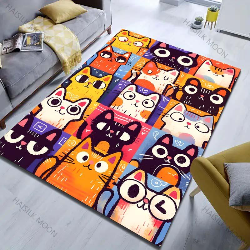 1PC Colorful Cartoon Cat Collage Art Carpet for Living Room Bedroom Sofa Home Decor Non-slip Floor Mat Modern Carpet Large Size