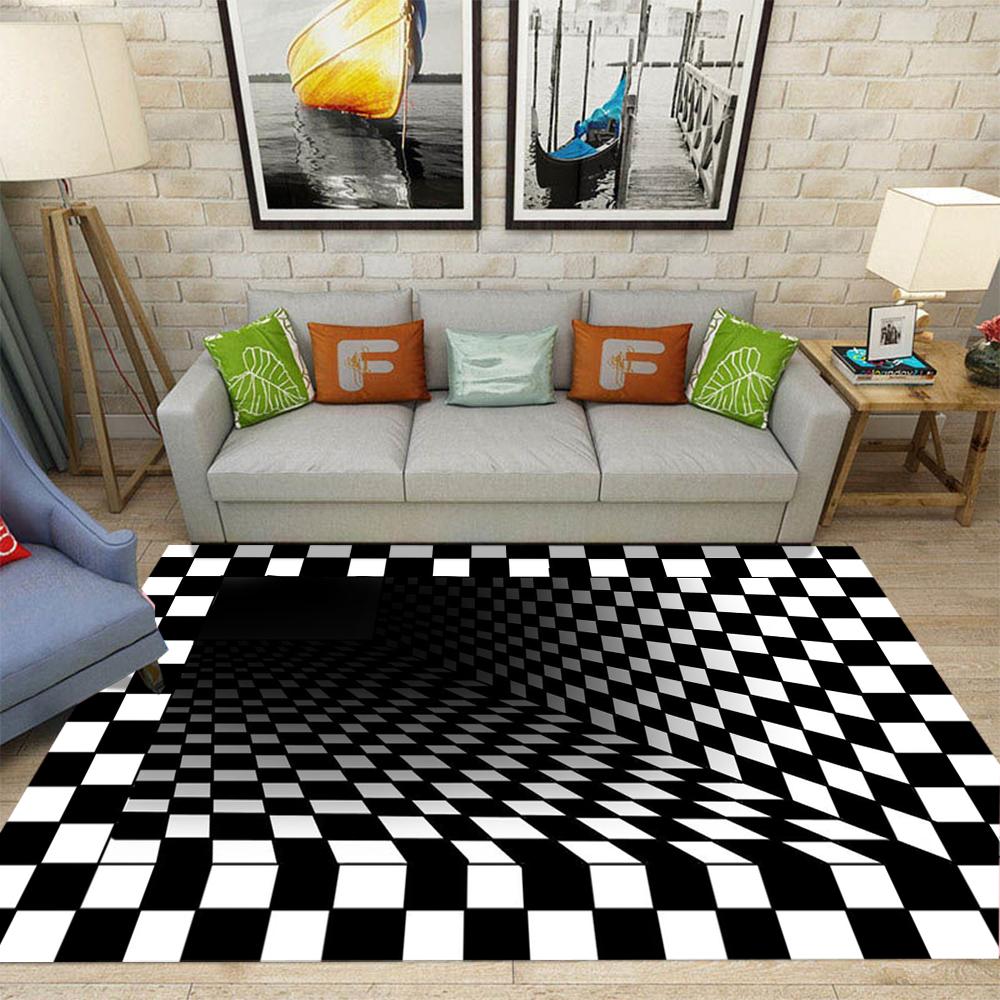 3D Hollow Visual Illusion Carpet Black and White Striped Rug Living Room Bedroom Anti Slip Decoration Mat Home Decoration