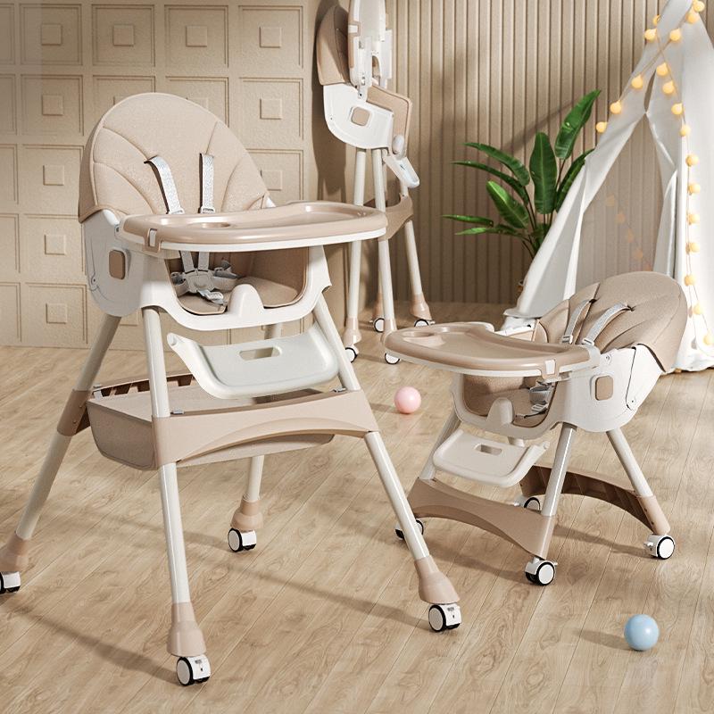 Foldable Portable Baby High Chair with Wheels - Adjustable & Modular Dining Seat for Children