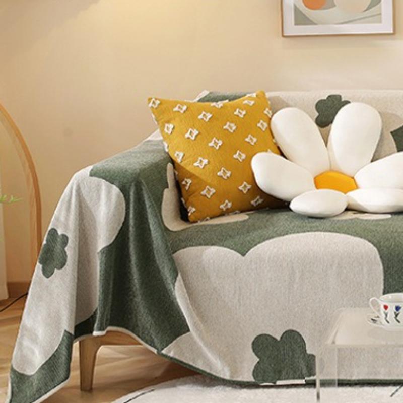 Simple Modern Chenille Sofa Cushion Cute Cartoon Patterned Settee Towels Double Sided Anti Slip Fully Wrapped Couch Decoration