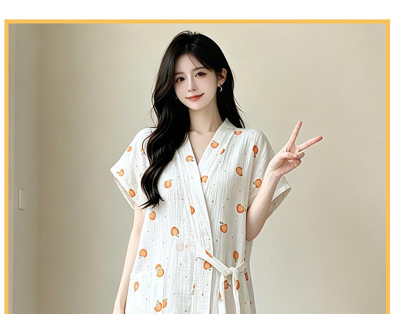 Summer Cotton Gauze Bathrobe and Skirt Pajamas