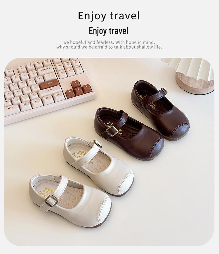 2025 Girls' Academy Style Leather Shoes - Spring & Autumn Princess Square Toe Korean Granny Shoes