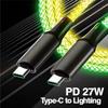 RGB 3-in-1 LED Multi Charging Cable 8Pin USB 3N1 RGB Light Gradual 6A Fast Charging 8pin Micro USB Type-C Data Cord