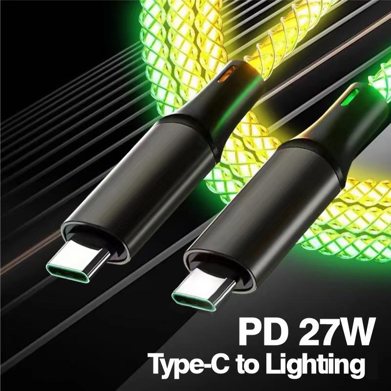 RGB 3-in-1 LED Multi Charging Cable 8Pin USB 3N1 RGB Light Gradual 6A Fast Charging 8pin Micro USB Type-C Data Cord