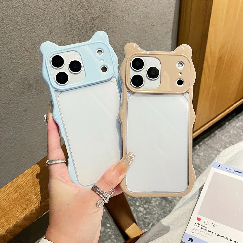 3D Cute Cat Ear PC+TPU Transparent Phone Case For iPhone 17 Pro Max 16 15 14 13 Shockproof Clear Protective Back Cover