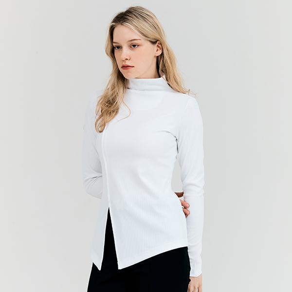 HENRY STUART Women'S Diagonal Cut High-Neck T-Shirt White
