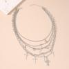 New Silver Color Cross Pendant Necklace Multilayer Metal Punk Choker Necklaces Chain Women Jewelry Gifts