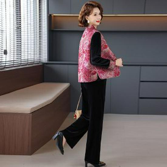 

Spring Style Frog Button Embroidery Three-Piece Set for Middle-aged & Elderly Women 4XL