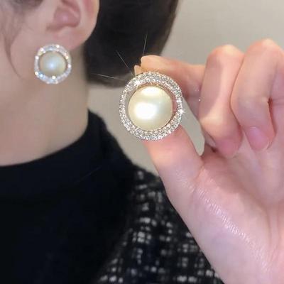 Französische Retro-Perlen- und Zirkonia-Ohrstecker für Damen - S925 Sterling Silber, Leichter Luxus, Japanisch-Koreanischer Stil