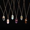 Natural Crystal Tiger Eye & Purple Hexagonal Prism Wire-Wrapped Pendant Necklace for Girls - High-End Summer Jewelry