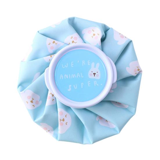 Cartoon Fabric Ice Pack with Leak-Proof Cap Foldable Hot Cold Compress for Fever Swelling Pain Relief Reusable Portable Ice Bag синий