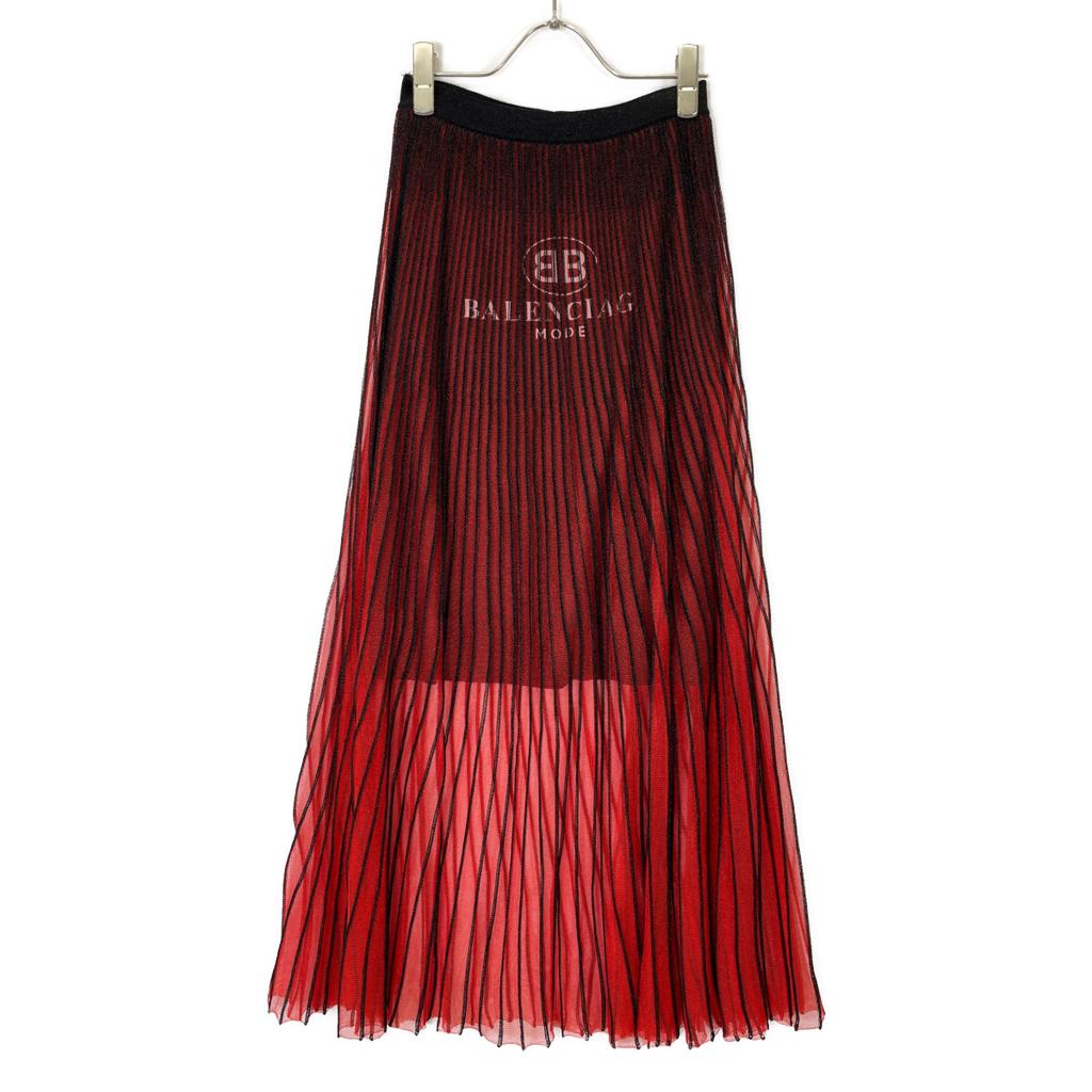 Balenciaga 502584 T6135 18Stainless Steel Red X Black See-Through Layered Pleated Skirt Skirt 34 RedUsed