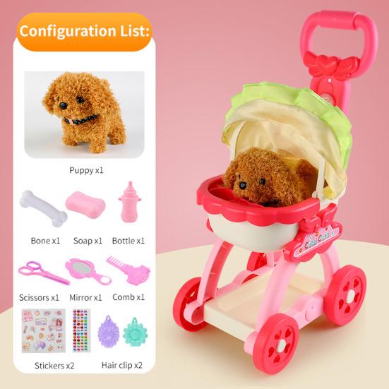 

Детская тележка для животных, развивающая и ролевая игра, ролевая игрушка для животных, с плюшевой собакой, наклейками, расческой, зеркалом, рождественским подарком для детей