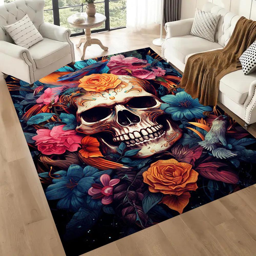 Eerie Skull In Flames Floor Mats for Living Room, Bedroom and Room Decoration Are Suitable for Gifts.
