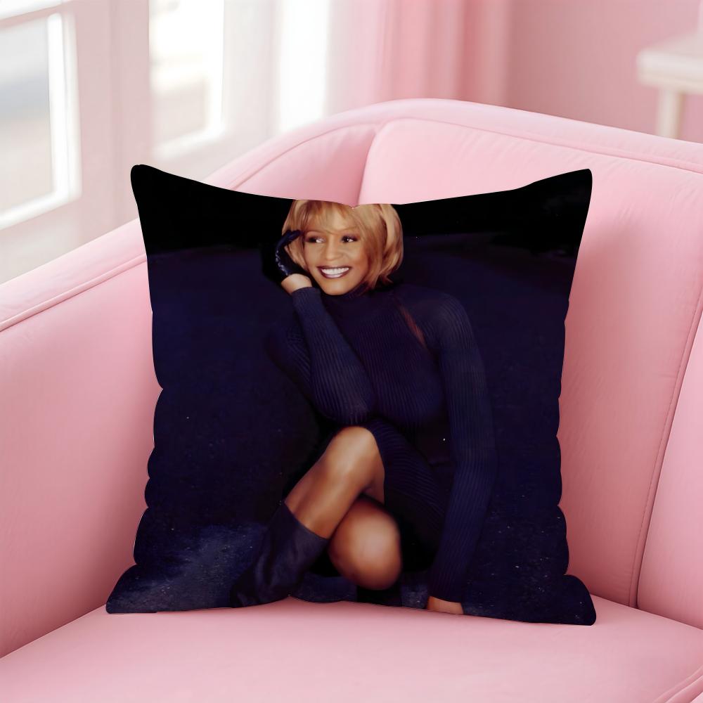 W-Whitney Houston Album Cover Cushion Cover Pillowcase Short Plush Invisible Zipper Room Sofa Cushion Cover
