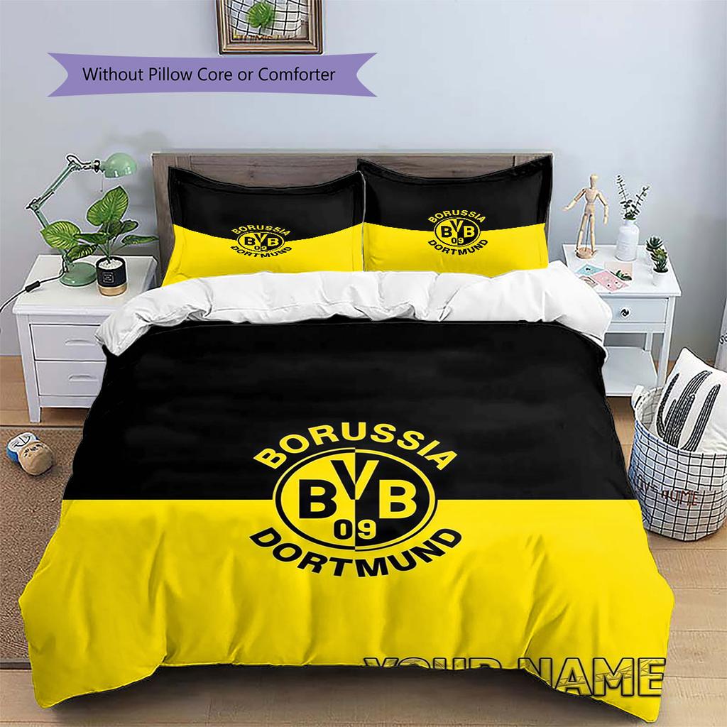 Borussia Custom Name Pattern Bedding,Quilt Set Quilt Cover Pillowcase Home Birthday Gift(1 * Duvet Cover + 2 * Pillowcase, Without Core)