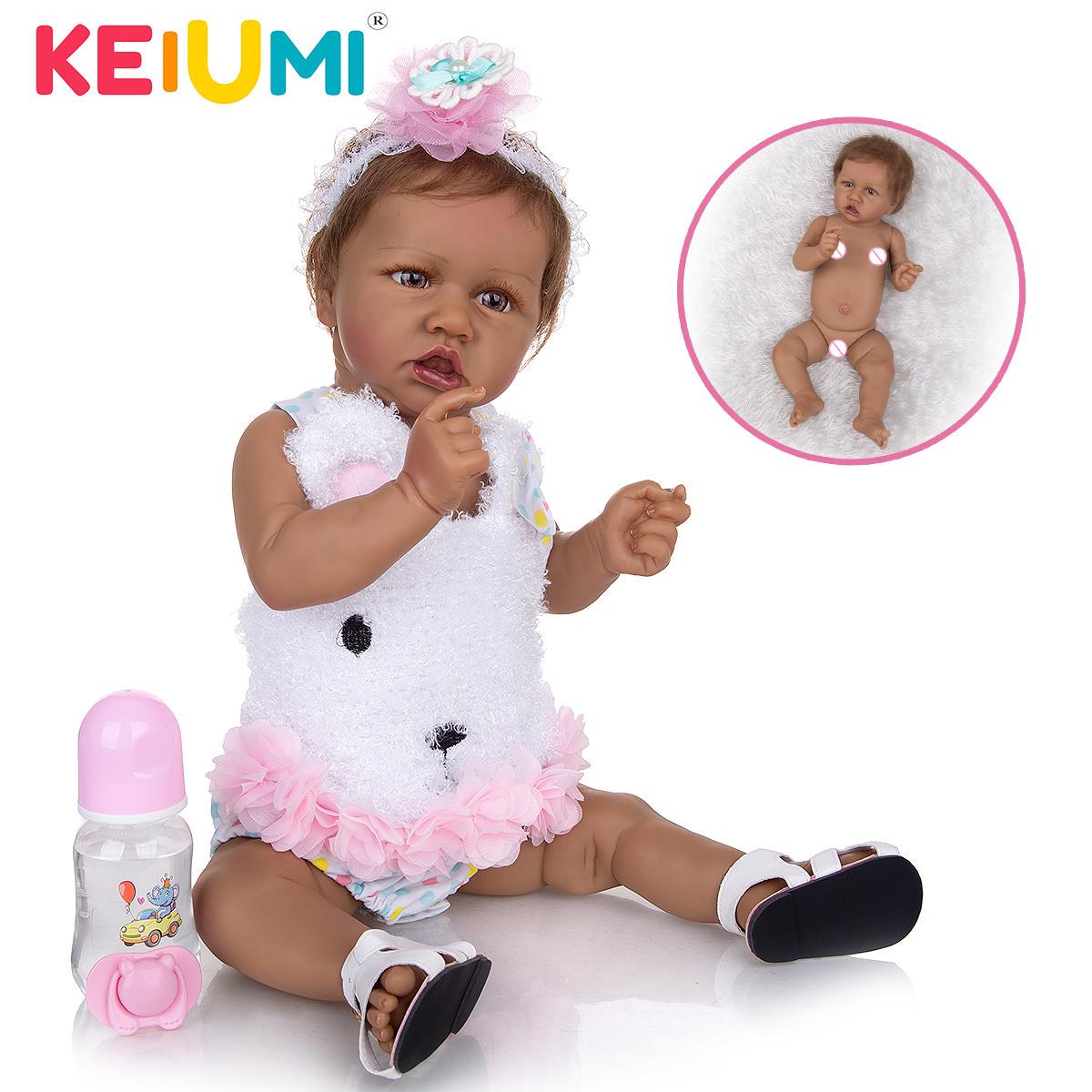 

KEIUMI 23 дюймовый реалистичный Возрожденный Baby Doll Все Силиконовые Тан кожи 57CM Прекрасная кукла девочка для детских подарков Рождественский подарок