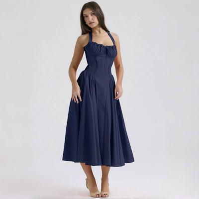 LYRIA Κομψό Φόρεμα Μίντι Γραμμής Α Νέες Αφίξεις Χάλτερ Σέξι Φορέματα για Πάρτι Διακοπών Καλοκαιρινά Γυναικεία Ρούχα Χονδρική