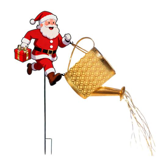 Portable Waterproof Garden Ornament Solar Powered Lights, Santa Watering Can Stake Light Weatherproof Lawn Lamps for Outdoor Patio Pathway Yard,