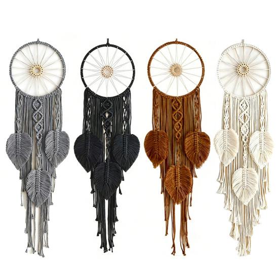 Large Boho Wall Hanging Leaves Tapestry Handmade Woven Tassels Leaf Wall Art for Bedroom Living Room Apartment Office Home Decor