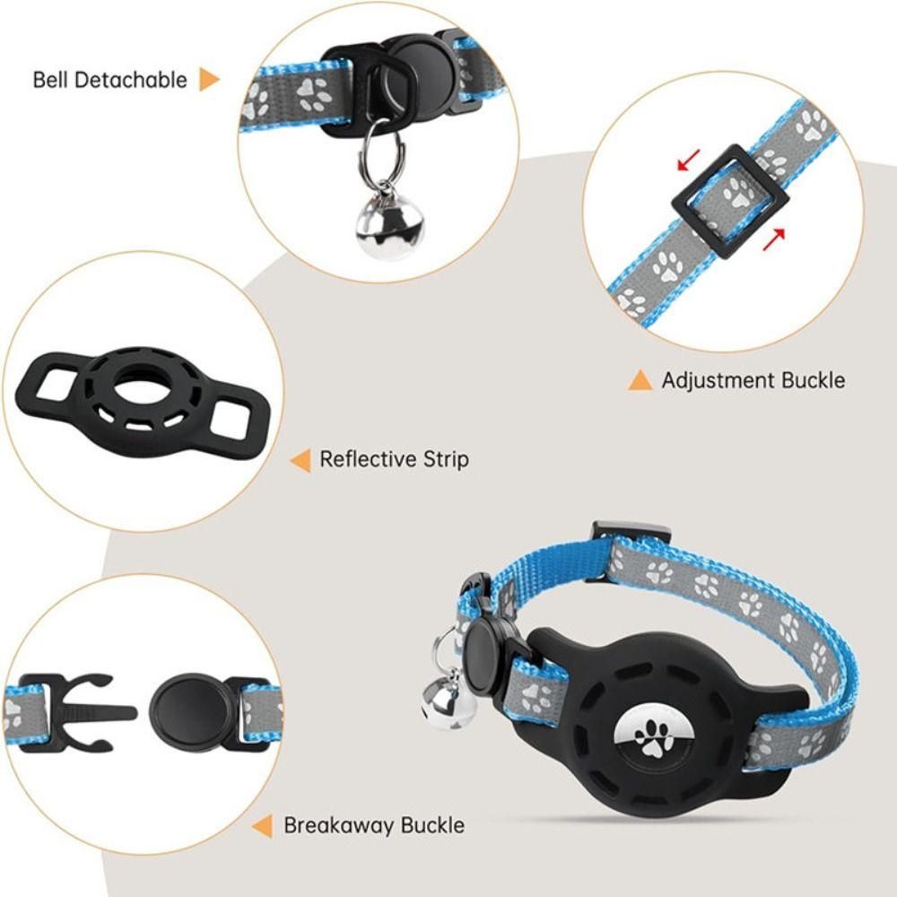 With Bells Cat Collar Safety Buckle Adjustable For Airtag Case Anti-Lost Reflective Strips Pet Tracker Collar for AirTag