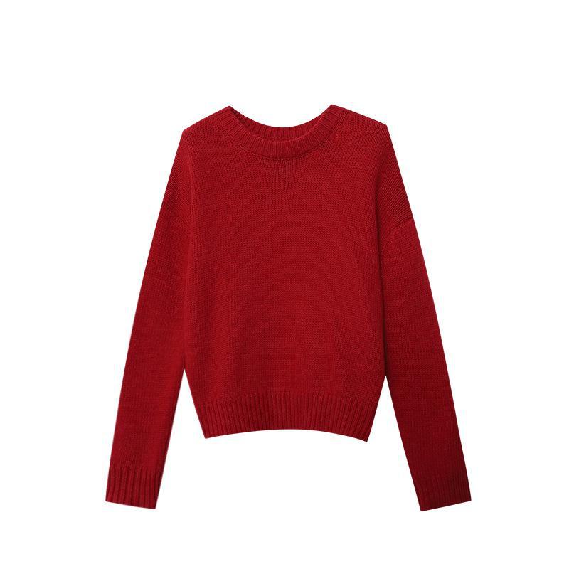 Sinan Festival Simple Solid Color Round Neck Loose Knit Sweater SN6828