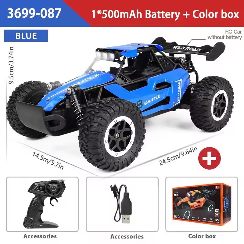1:16 RC Car All Terrain Monster Truck LED Headlights Outdoor 2WD Off-Road Hobby RC 2.4GHz 20Km/h Remote Control Car Toy Gift Kid