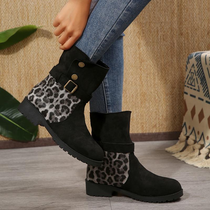 Women's Thick Heel Round Head Suede Sleeve Metal Buckle Non-slip Wear-resistant Short Boots