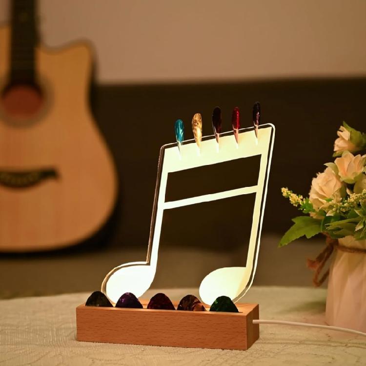 Multifunctional Electric Guitar Accessory Display Stand with Lights Professional Guitar Pick Organizers Wood Texture