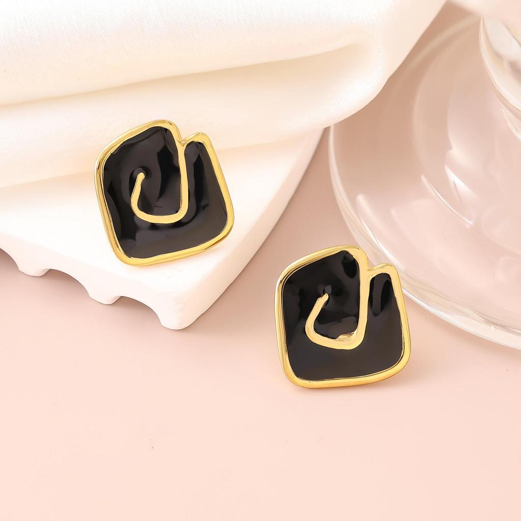 French Enamel Drip Oil Earrings: Stainless Steel, Irregular, Titanium Women's Luxury
