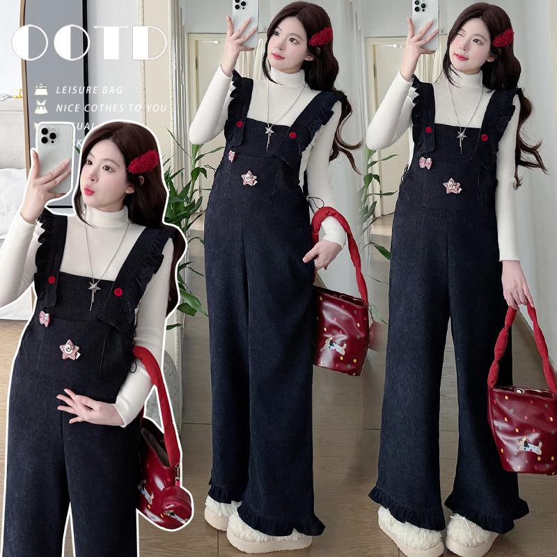 

2025 Autumn/Winter Maternity Knit Base Layer & Fleece-Lined Suspender Pants Set 2XL (145-165 lbs)