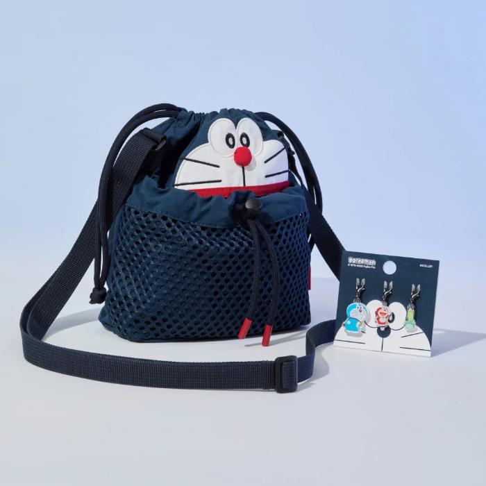 Line Friends DORAEMON Edition COLLER Сумка на шнурке и брелок / Сумка-ведро и брелок Bucket Bag & Keyring Set
